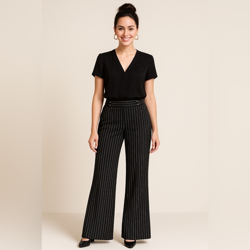 Elegant Wide Leg Pinstripe Pants Office Career Quiet Luxury Chic Size 2
NWOT